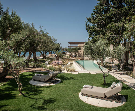 The Echo Of The Sea Beachfront Villa garden with pool and sea view
